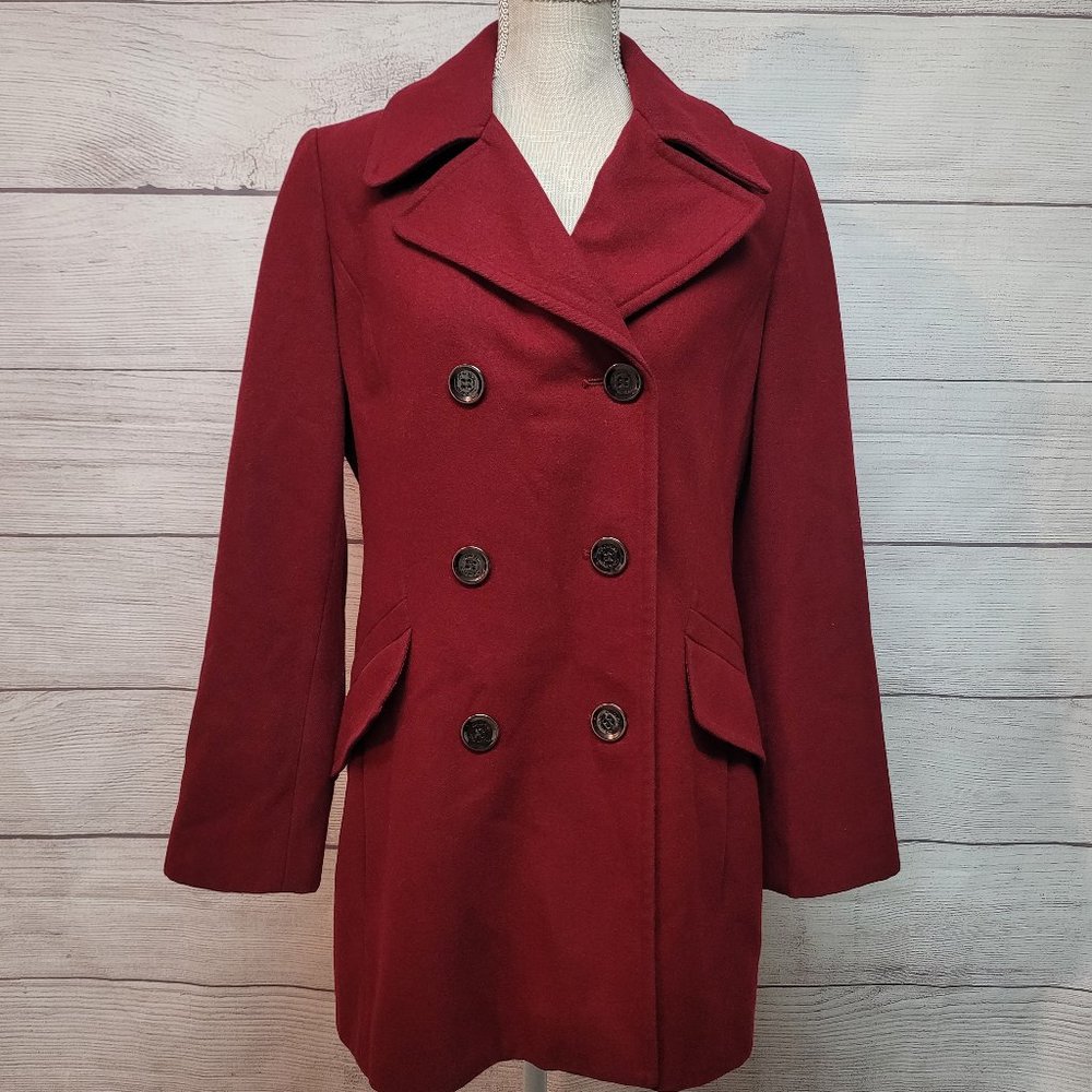 Calvin Klein Red Wool Pea Coat